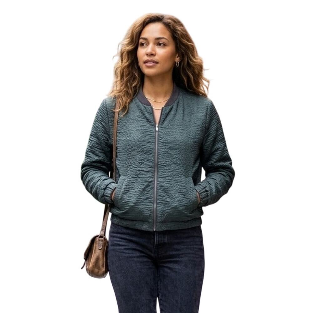 Chloe Stora Bomber Jacket Women Small Green Textured Outdoor Streetwear Gorpcore